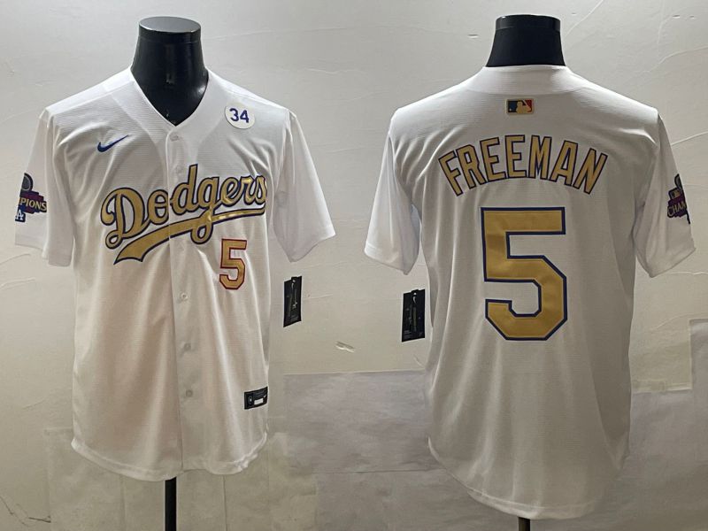 Men Los Angeles Dodgers 5 Freeman White Gold Game 2025 Nike MLB Jersey style 3282